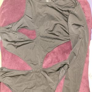 Asymmetrical cutout 1 piece bathing suit